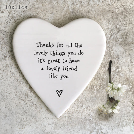 East of India Porcelain Heart Coaster - Thanks Friend