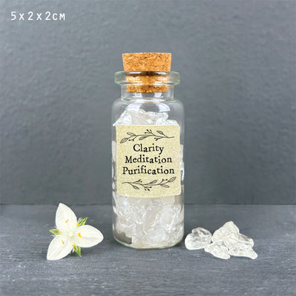 Mini Glass  Bottle of Crystal Chips - Clear Quartz