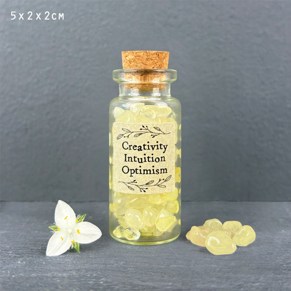 Mini Glass Bottle of Crystal Chips - Yellow Aventurine