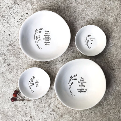 East of India Medium Porcelain Bowl - Live Every Moment