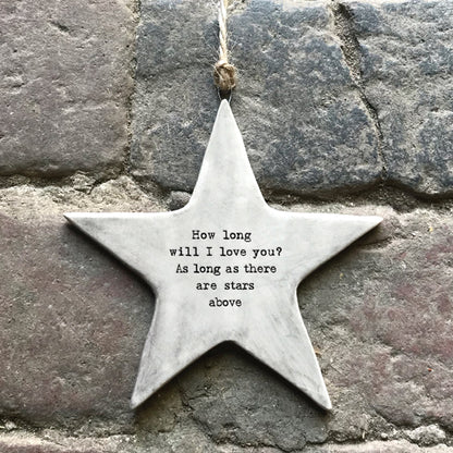 East Of India Rustic Porcelain Star - How Long Will I Love You