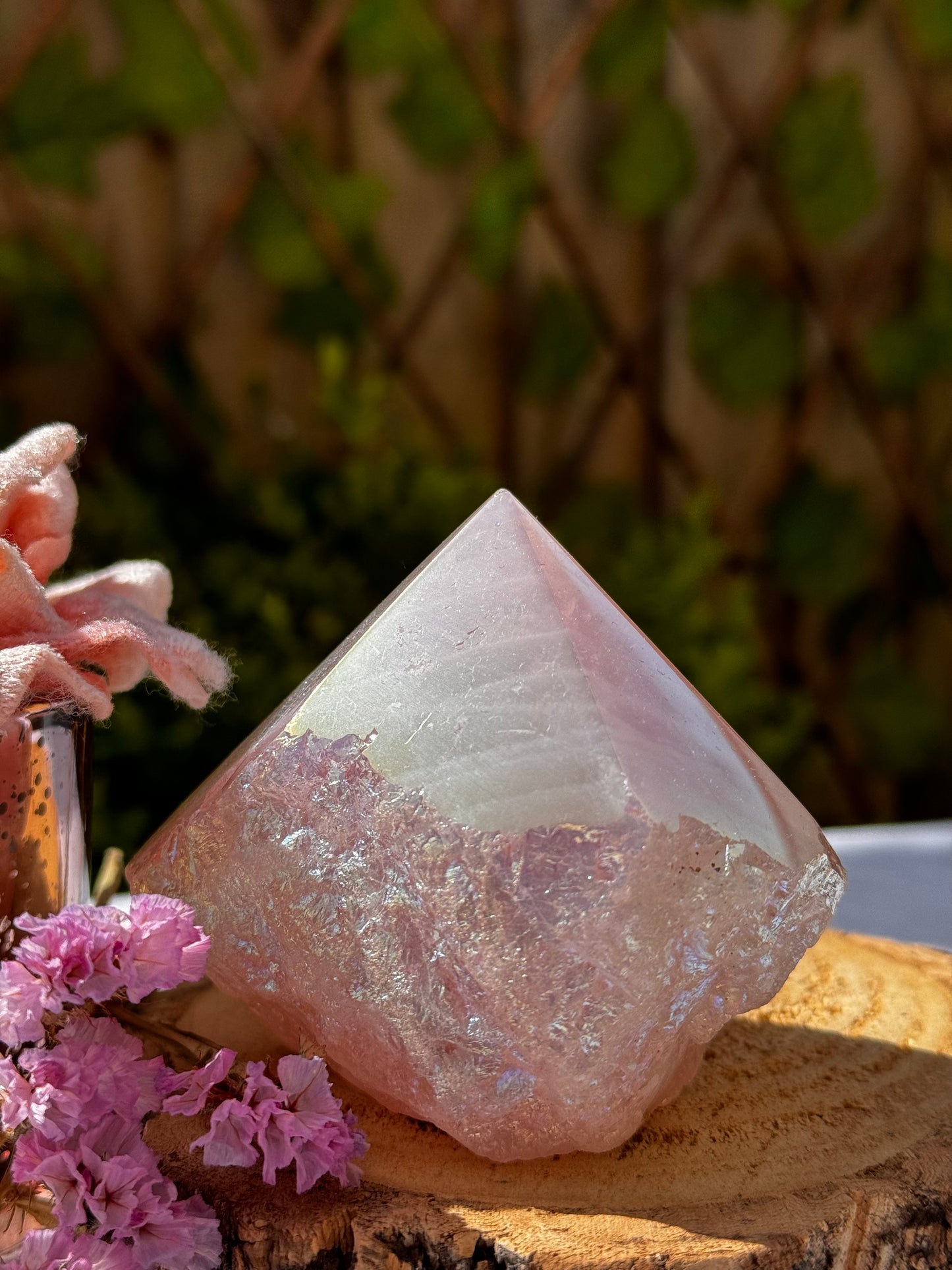 Rose Quartz Aura Cut Polished Point