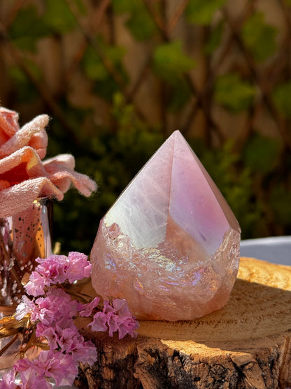 Rose Quartz Aura Cut Polished Point