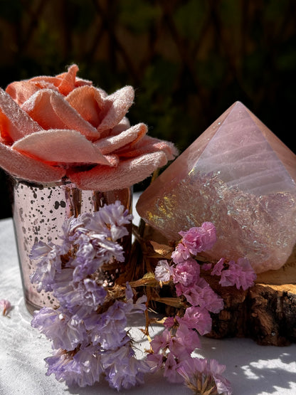 Rose Quartz Aura Cut Polished Point